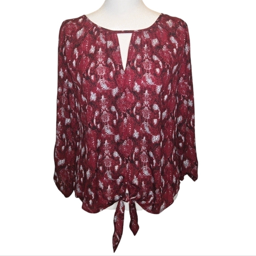 NWOT West Kei Tie Front Top Red, Gray & Black Size XS